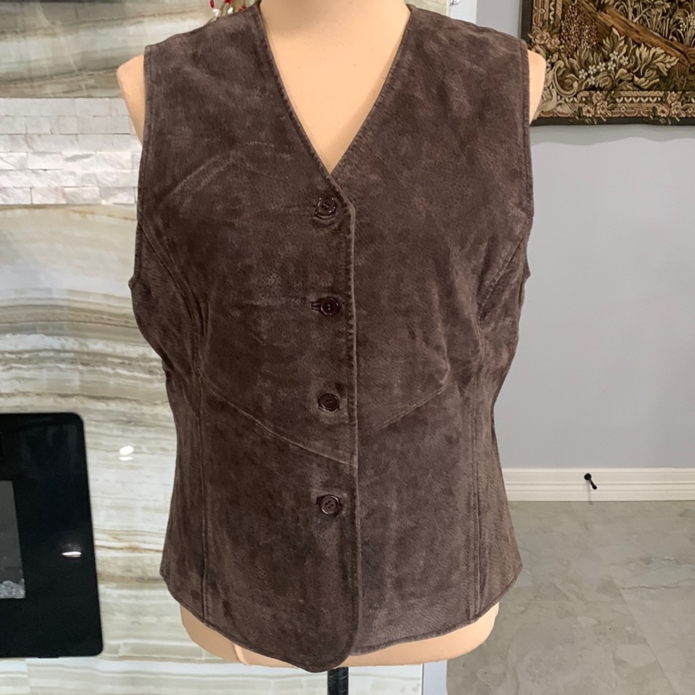 Outbrook Brown Leather Button‎ Down Vest Size M 8-10 (915)